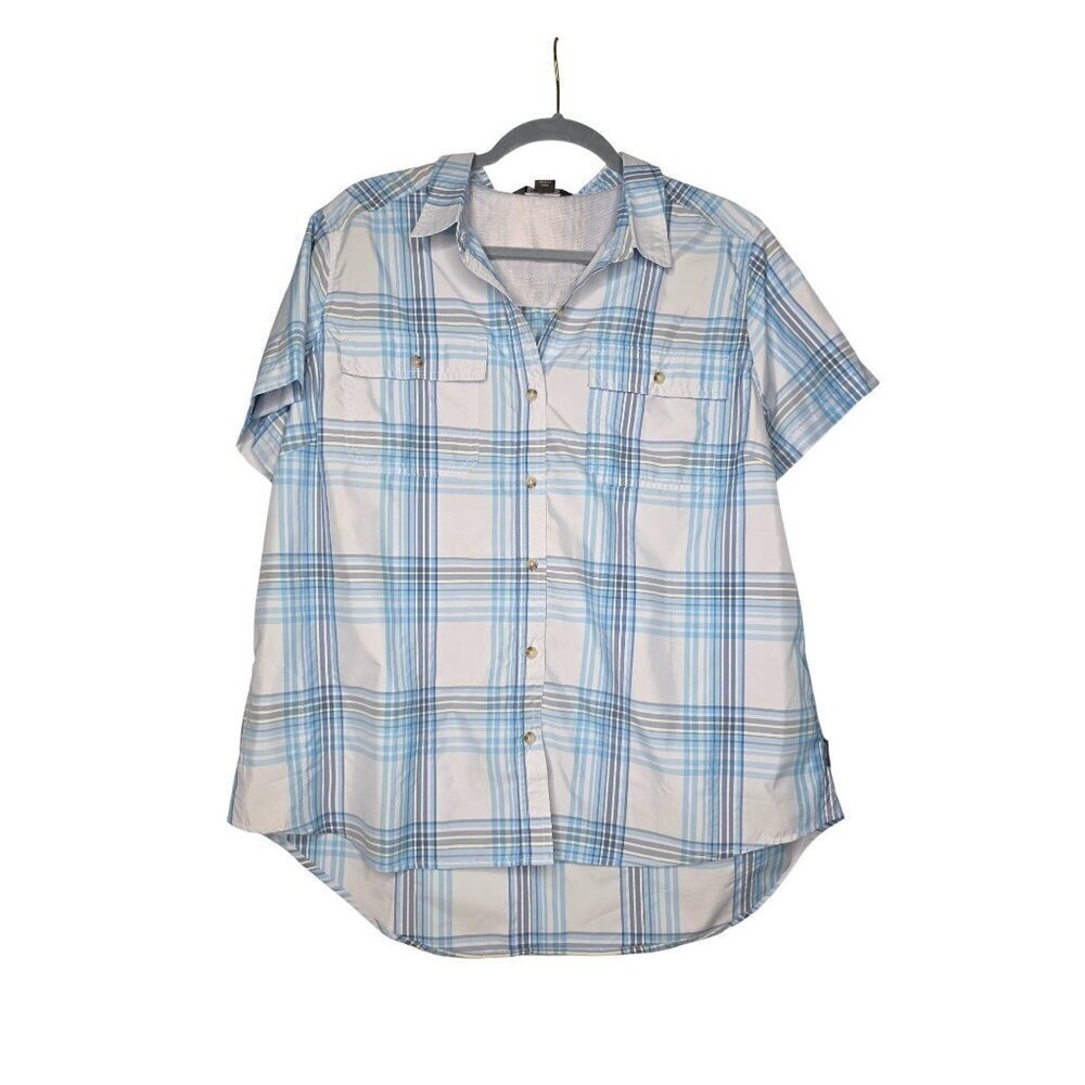 Eddie Bauer Shirt Mens XLBlue Plaid Button Down Short Sleeve Outdoors